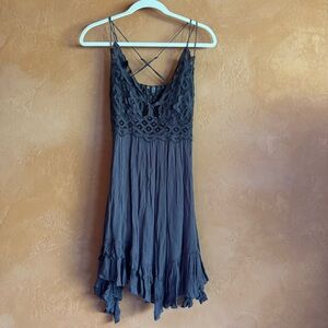 Free People FP One Lace Bodice Handkerchief Hem Mini Dress Boho Festival